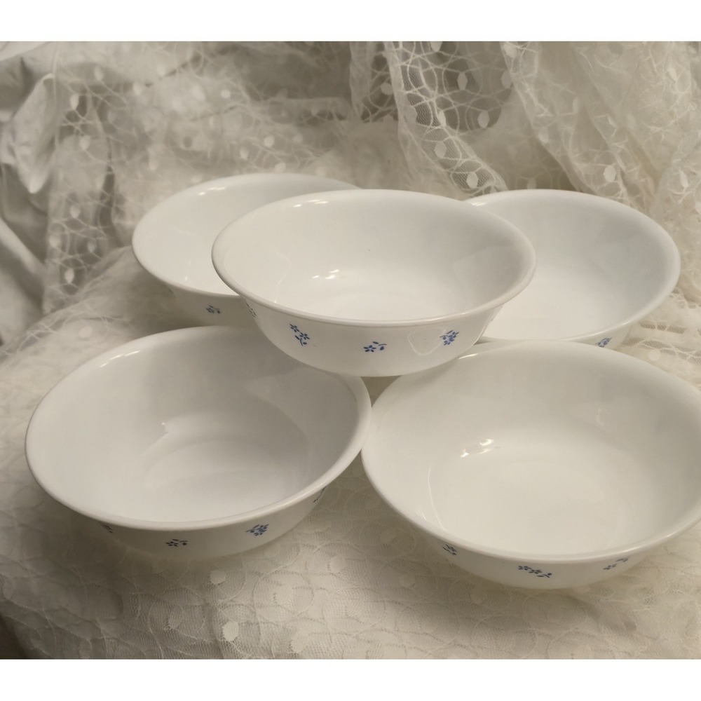 Corelle Provincial Blue Cereal Bowls 6.25 Inch Set of 5 Vintage Floral